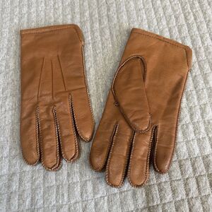 Leather Lined Brown Women's Wrist Gloves, Driving Size S Acrylic Lining Warm